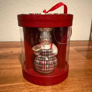 Williams Sonoma Snowman Chef Ornaments - Red and Black Plaid